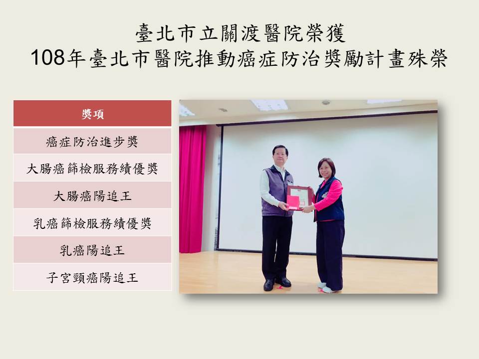 恭賀本院榮獲108年台北市醫院推動癌症防治獎勵計畫殊榮