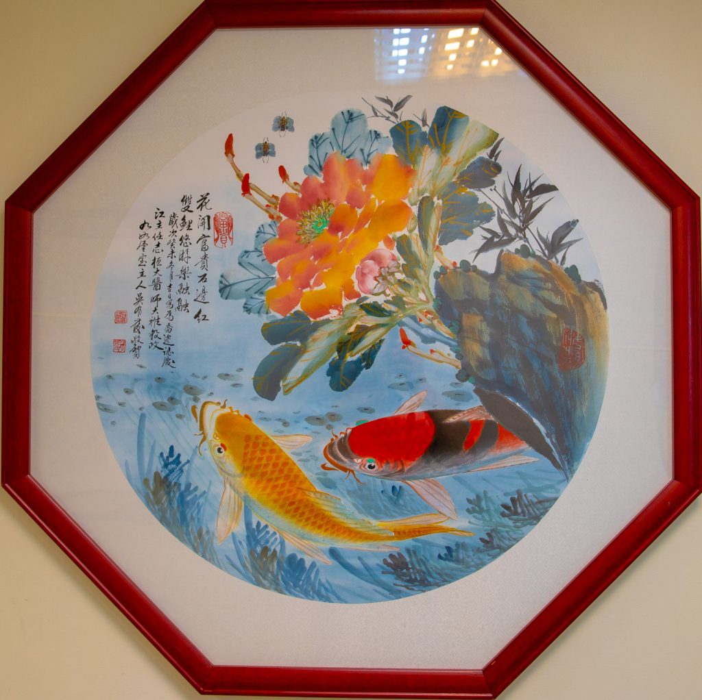 花開富貴石邊紅 雙鯉悠游樂融融